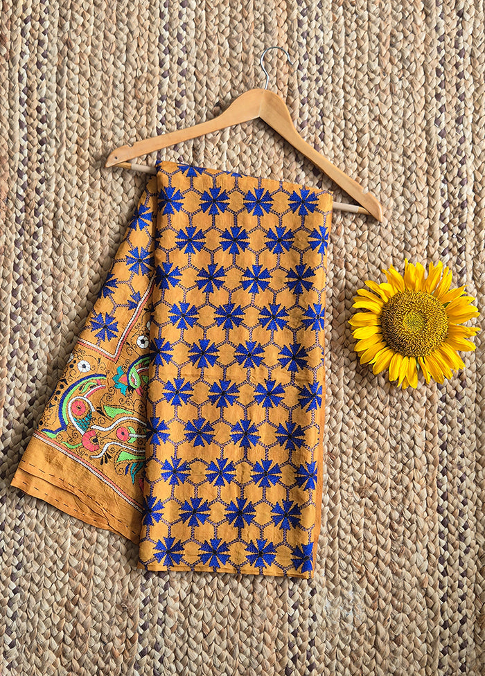 Mustard Body With Blue Flower Dupatta