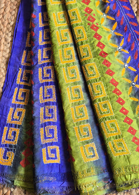 Blue And Pista With Yellow Thread Worked Dupatta