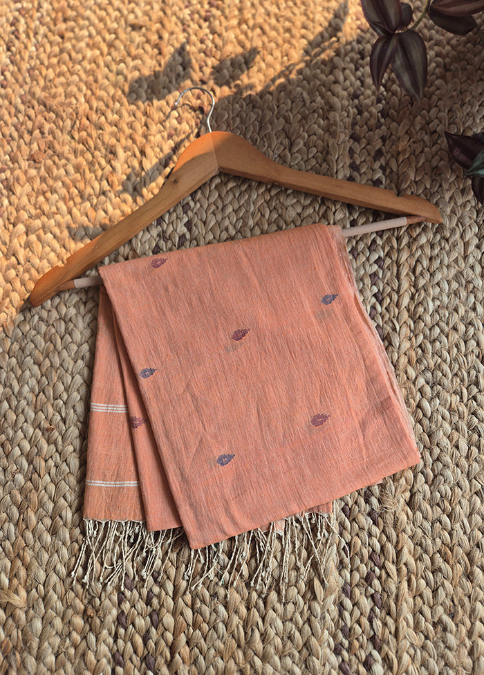 Orange Rust Jamdani Cotton With Small Leaf Motif