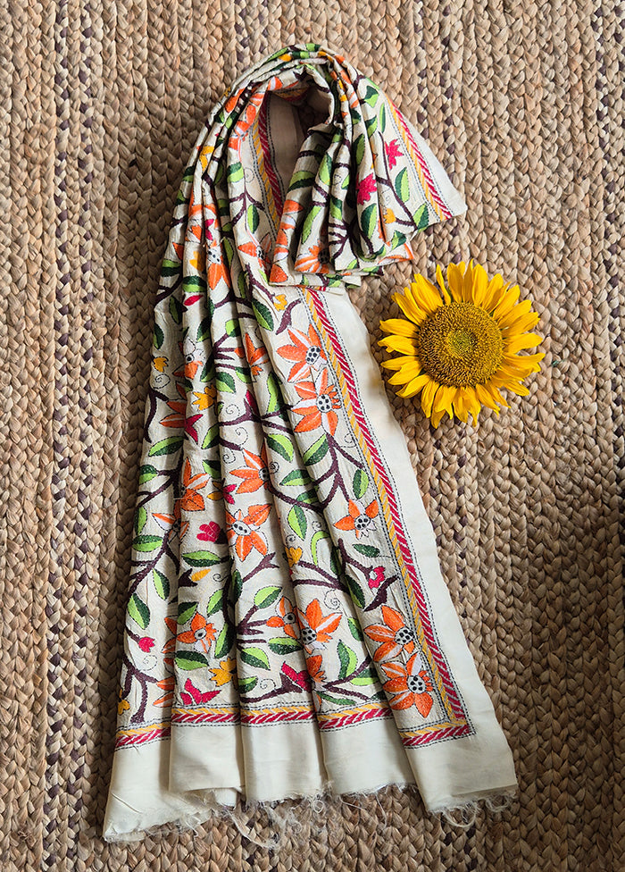 Cream Multicolor Floral Dupatta