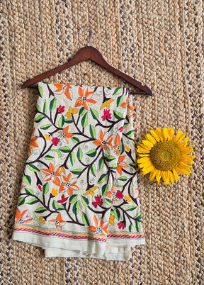 Cream Multicolor Floral Dupatta