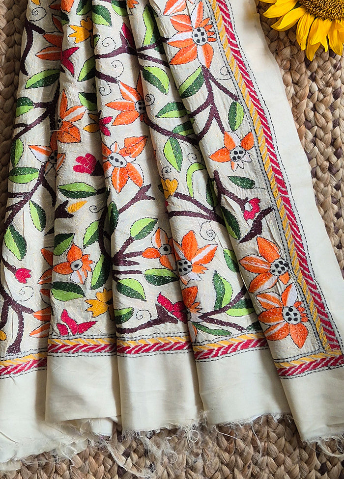Cream Multicolor Floral Dupatta