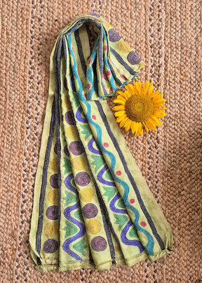 Lime Green Kantha Dupatta
