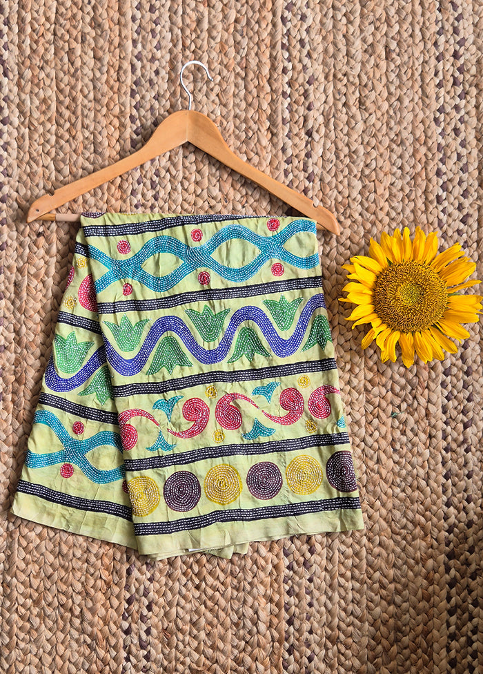 Lime Green Kantha Dupatta