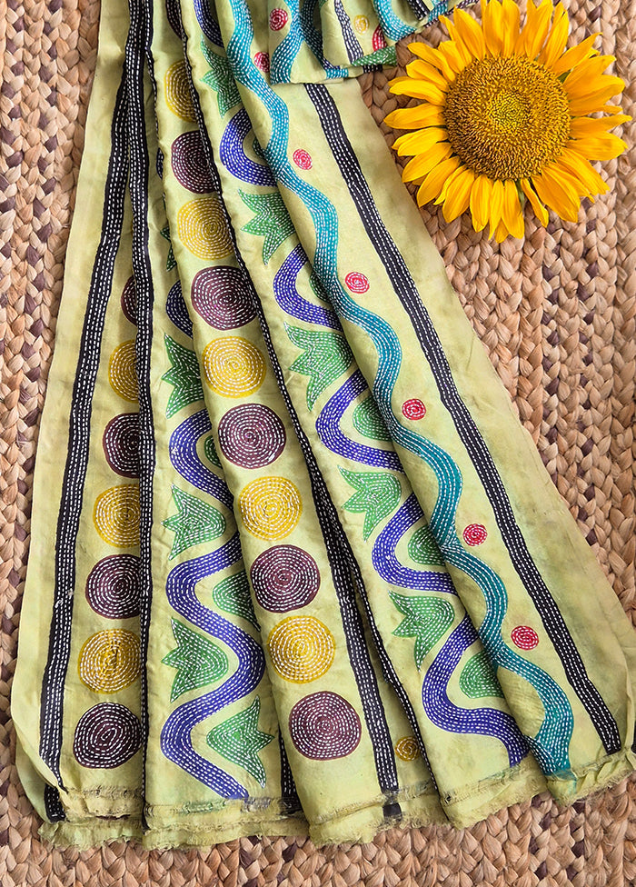 Lime Green Kantha Dupatta
