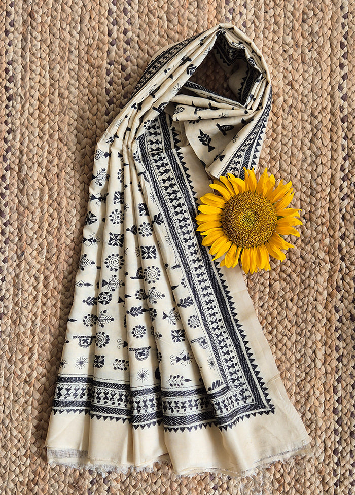 Black And White Warli Kantha Dupatta