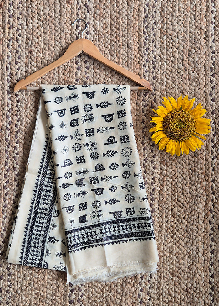 Black And White Warli Kantha Dupatta