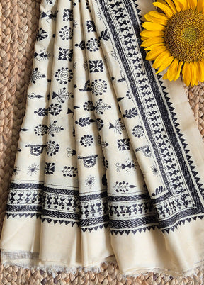 Black And White Warli Kantha Dupatta