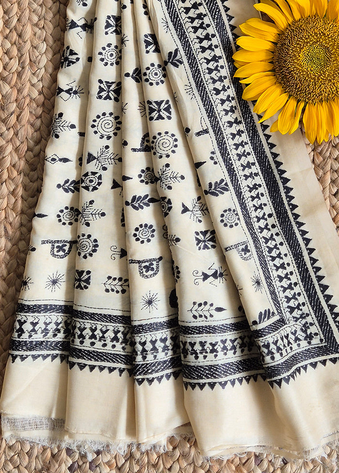 Black And White Warli Kantha Dupatta