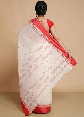 White Tant Jamdani Saree Without Blouse Piece
