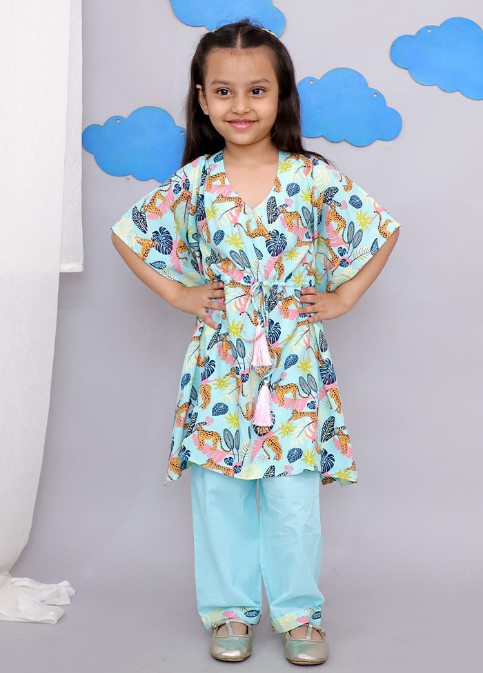 Blue Printed Work Cotton Kaftan