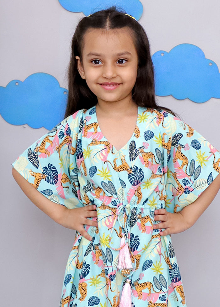 Blue Printed Work Cotton Kaftan