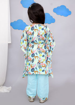 Blue Printed Work Cotton Kaftan