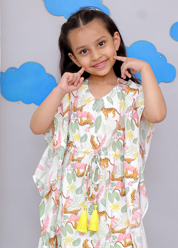 Cream Printed Work Cotton Kaftan