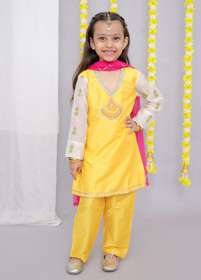 3 Pc Yellow Silk Suit Set