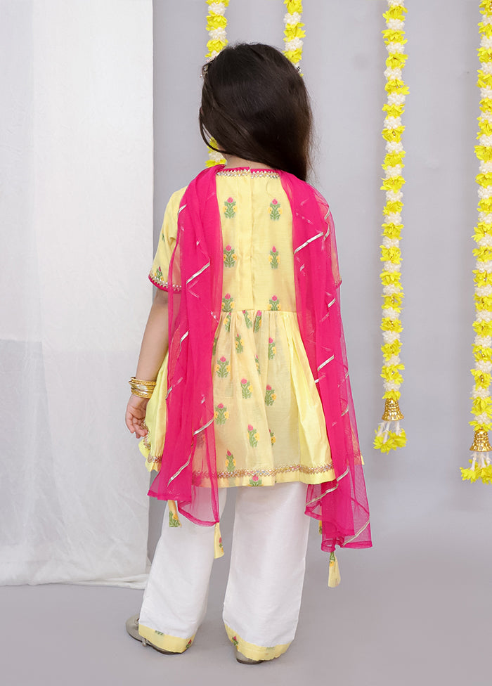 3 Pc Yellow Silk Suit Set
