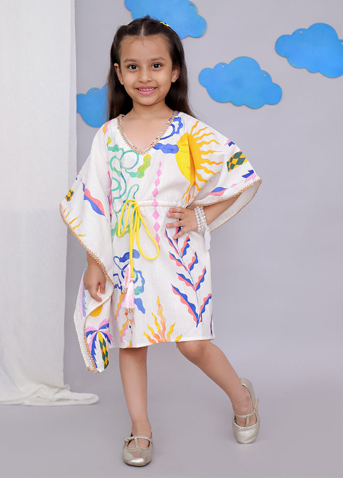 Cream Printed Work Cotton Kaftan