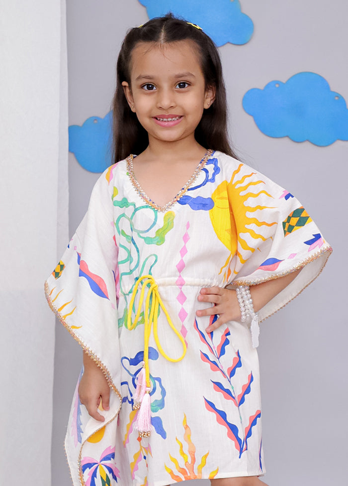 Cream Printed Work Cotton Kaftan