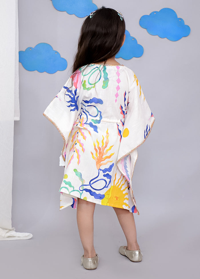 Cream Printed Work Cotton Kaftan