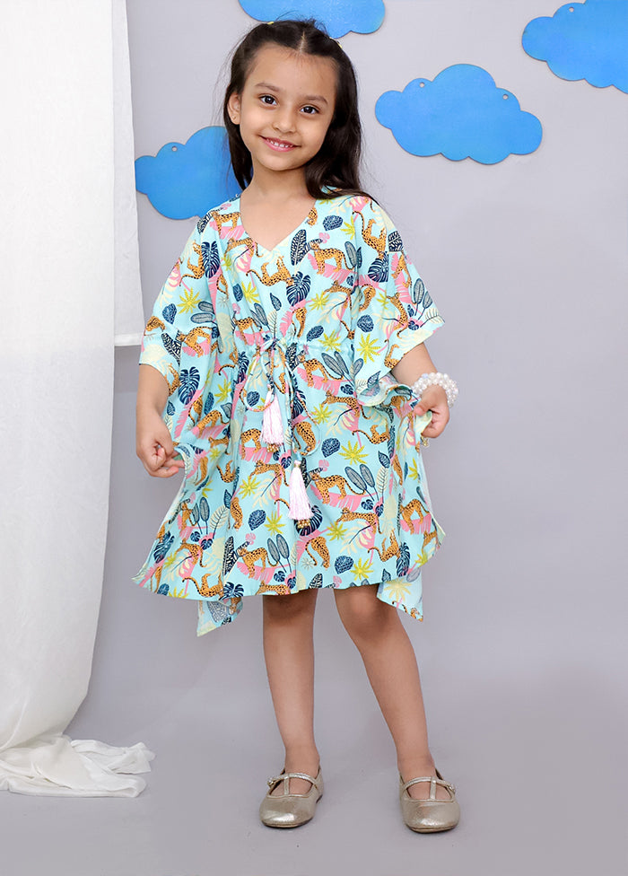 Blue Printed Work Cotton Kaftan