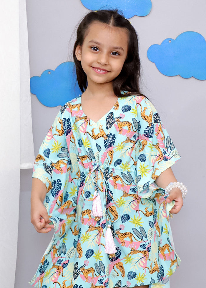 Blue Printed Work Cotton Kaftan