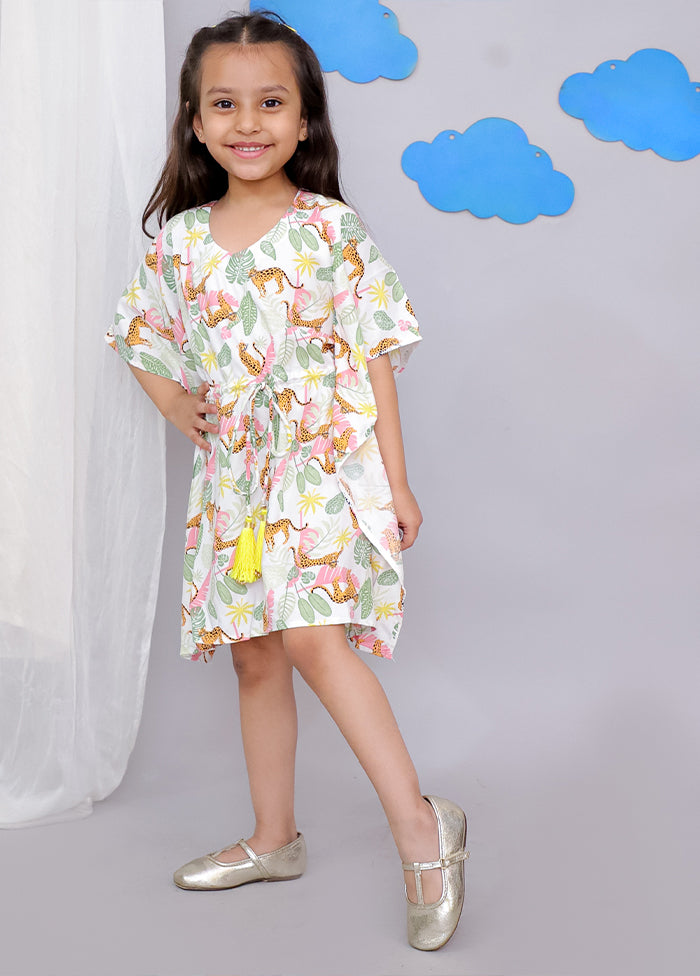 Cream Printed Work Cotton Kaftan