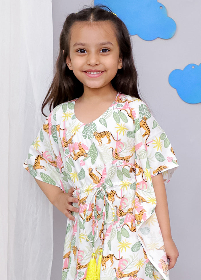 Cream Printed Work Cotton Kaftan