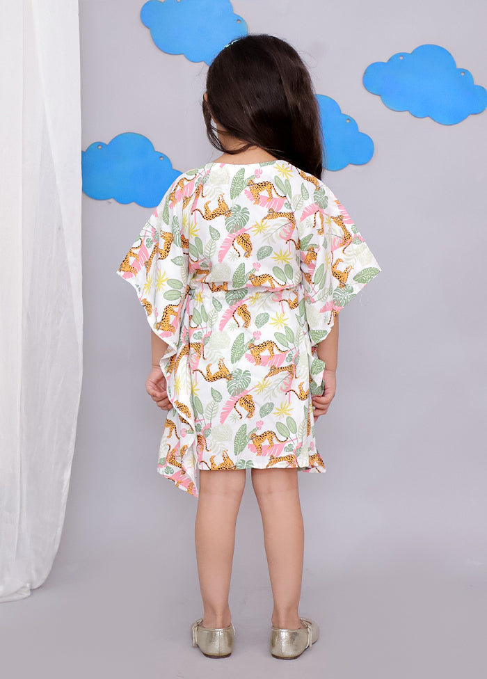 Cream Printed Work Cotton Kaftan