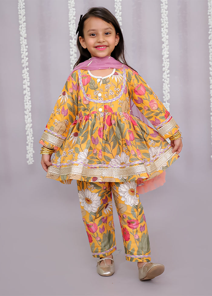 3 Pc Yellow Silk Suit Set