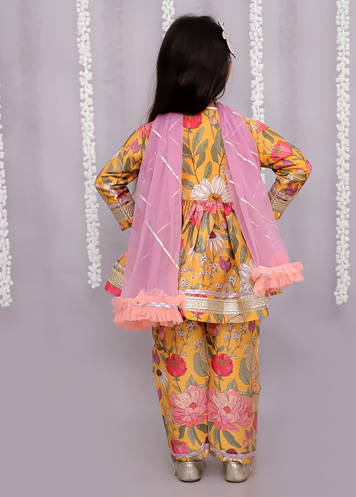 3 Pc Yellow Silk Suit Set