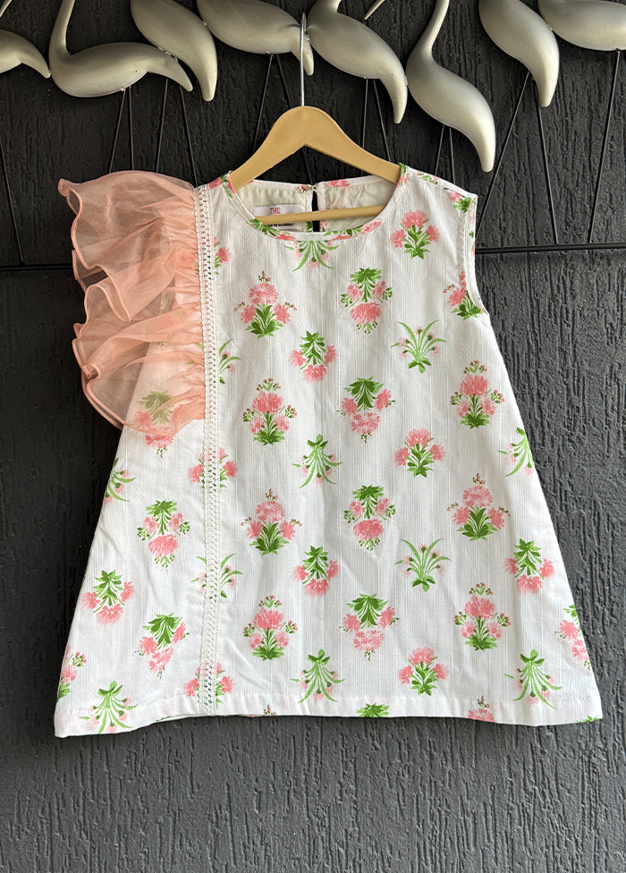 Cream Printed Work Cotton Dress