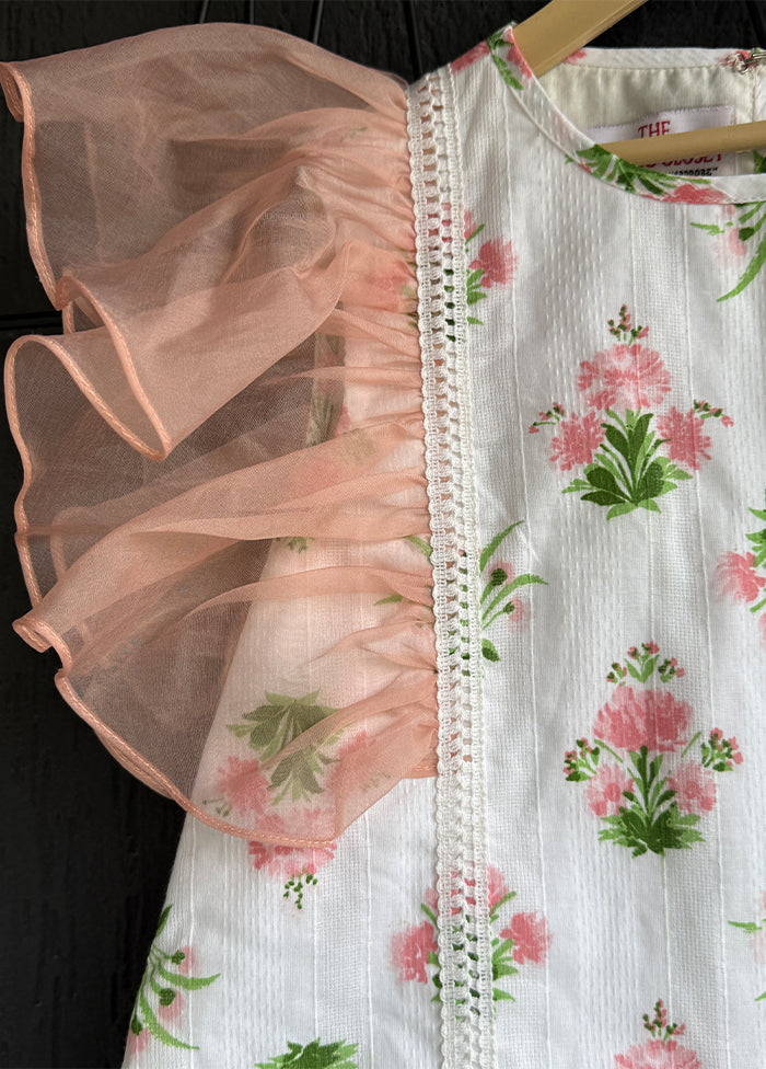 Cream Printed Work Cotton Dress