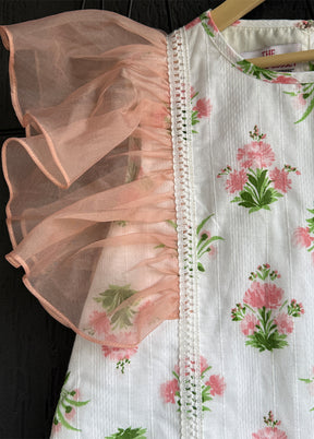 Cream Printed Work Cotton Dress