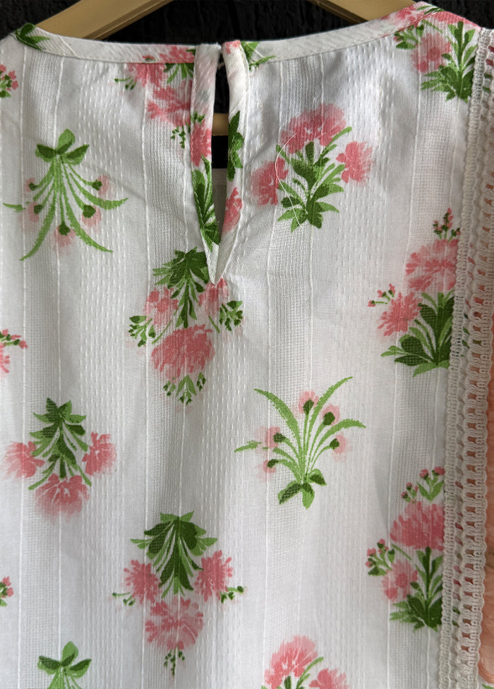 Cream Printed Work Cotton Dress