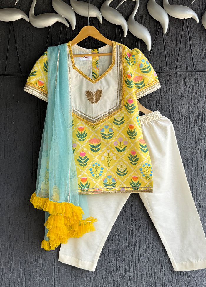 3 Pc Yellow Silk Suit Set
