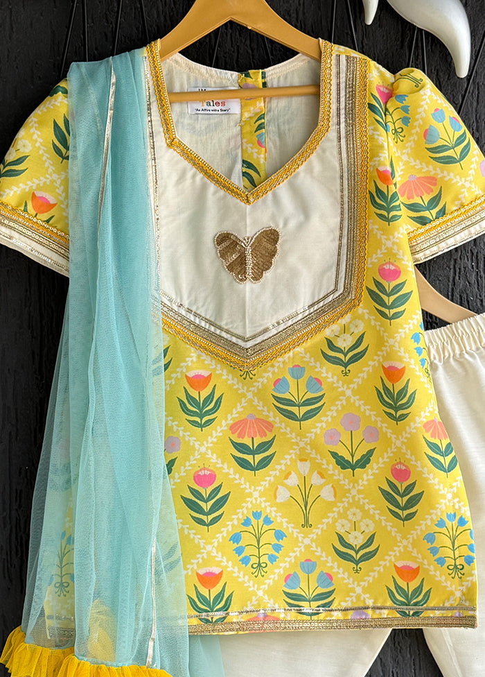 3 Pc Yellow Silk Suit Set