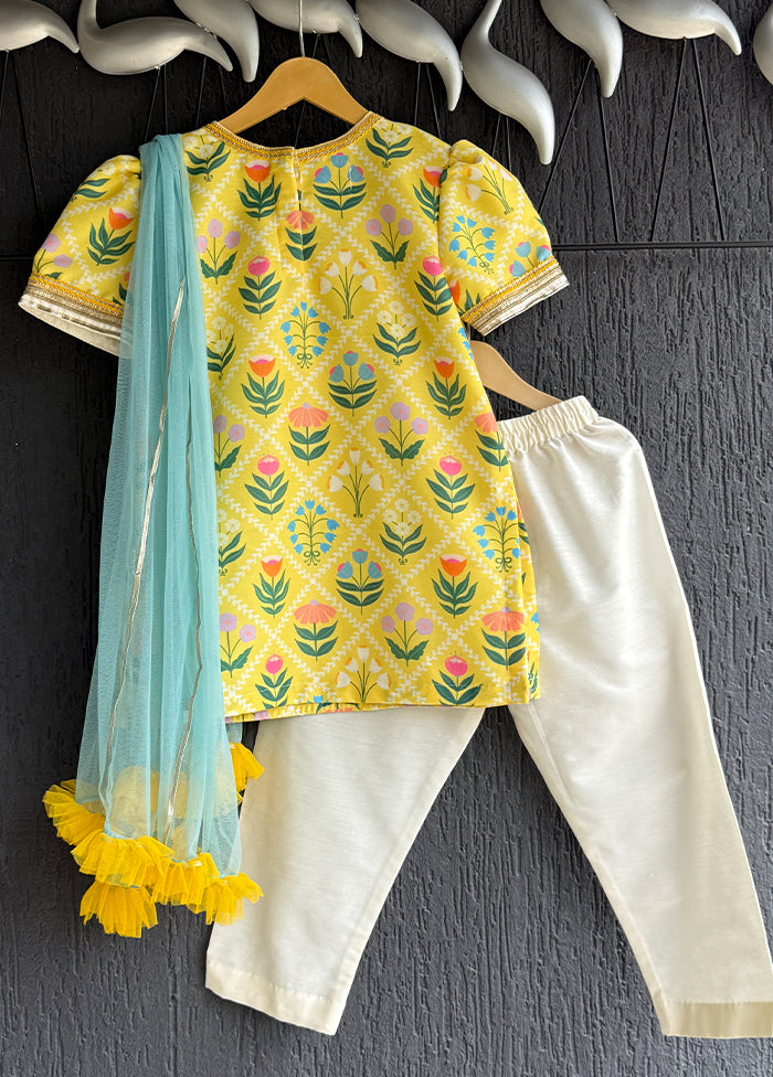 3 Pc Yellow Silk Suit Set