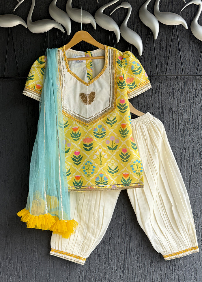 3 Pc Yellow Silk Suit Set