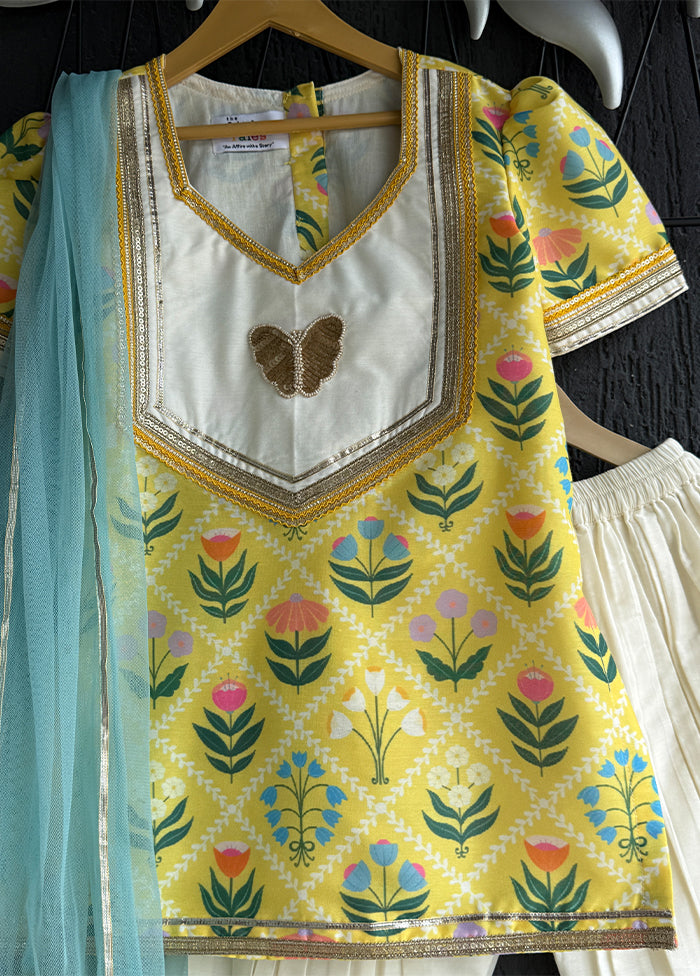 3 Pc Yellow Silk Suit Set