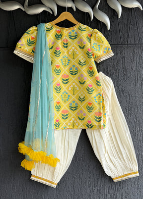 3 Pc Yellow Silk Suit Set