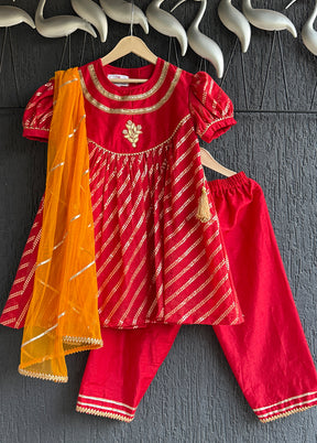 3 Pc Red Cotton Suit Set