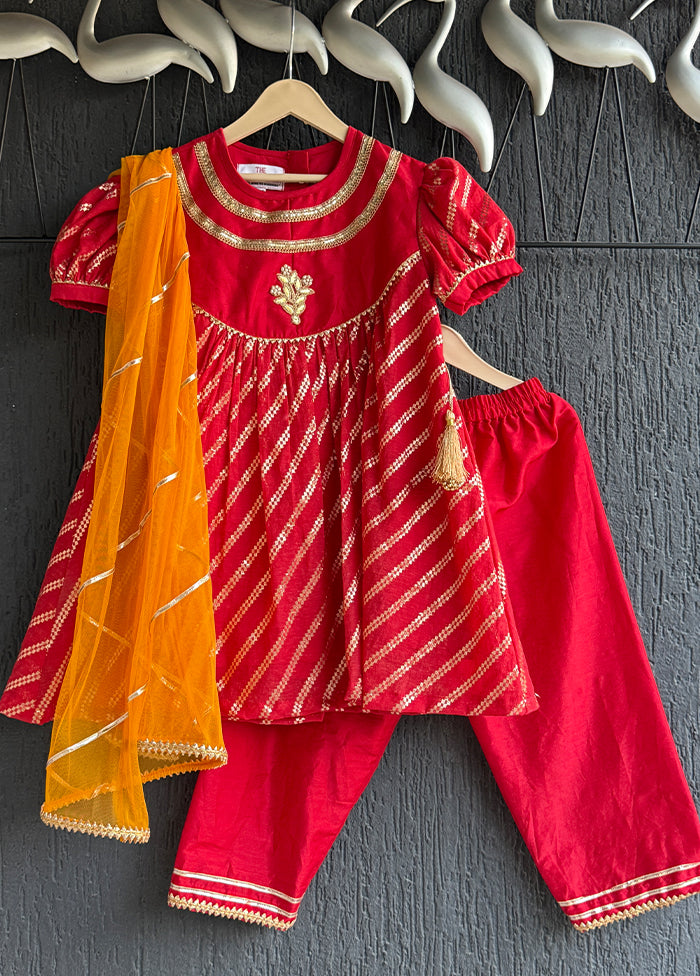 3 Pc Red Cotton Suit Set