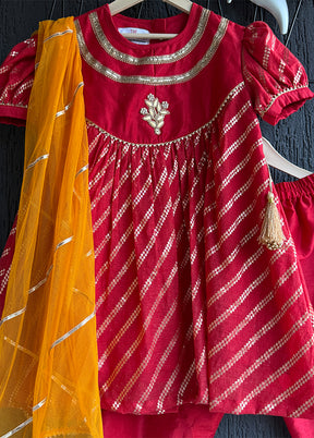 3 Pc Red Cotton Suit Set