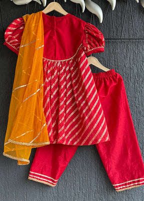 3 Pc Red Cotton Suit Set