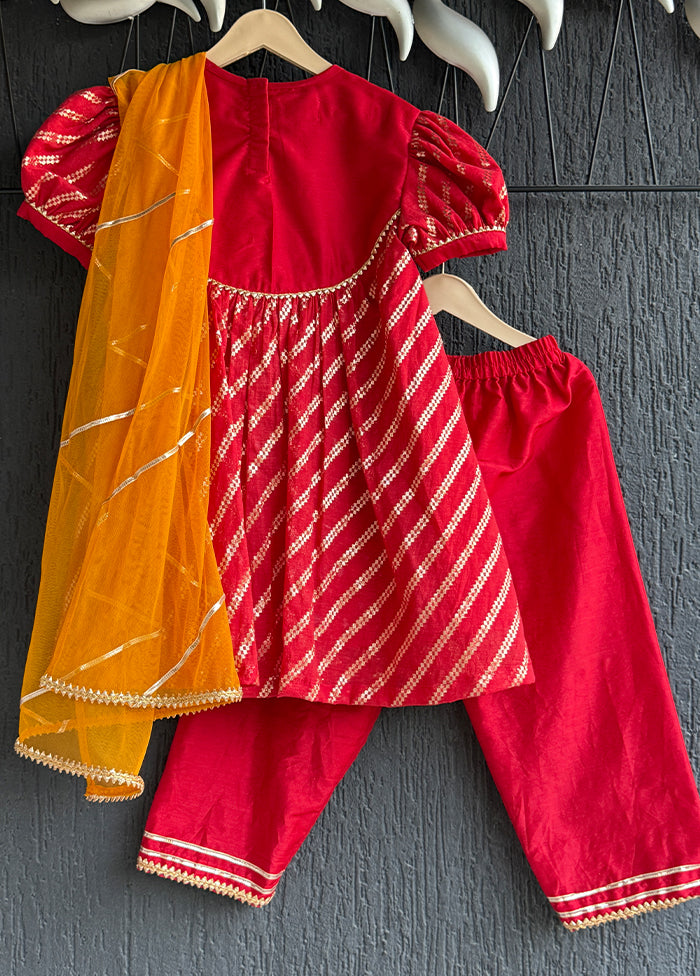 3 Pc Red Cotton Suit Set