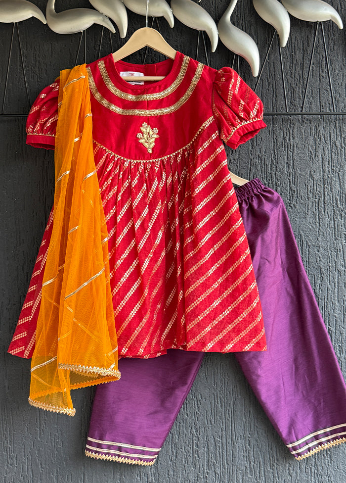 3 Pc Red Cotton Suit Set