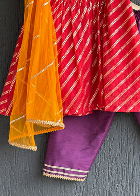 3 Pc Red Cotton Suit Set