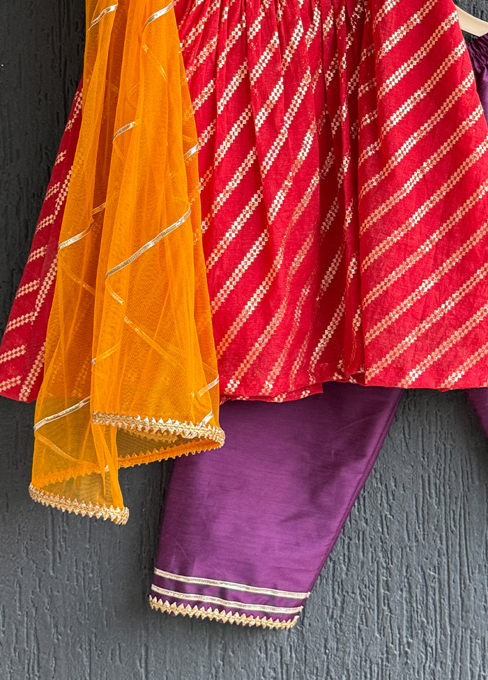 3 Pc Red Cotton Suit Set