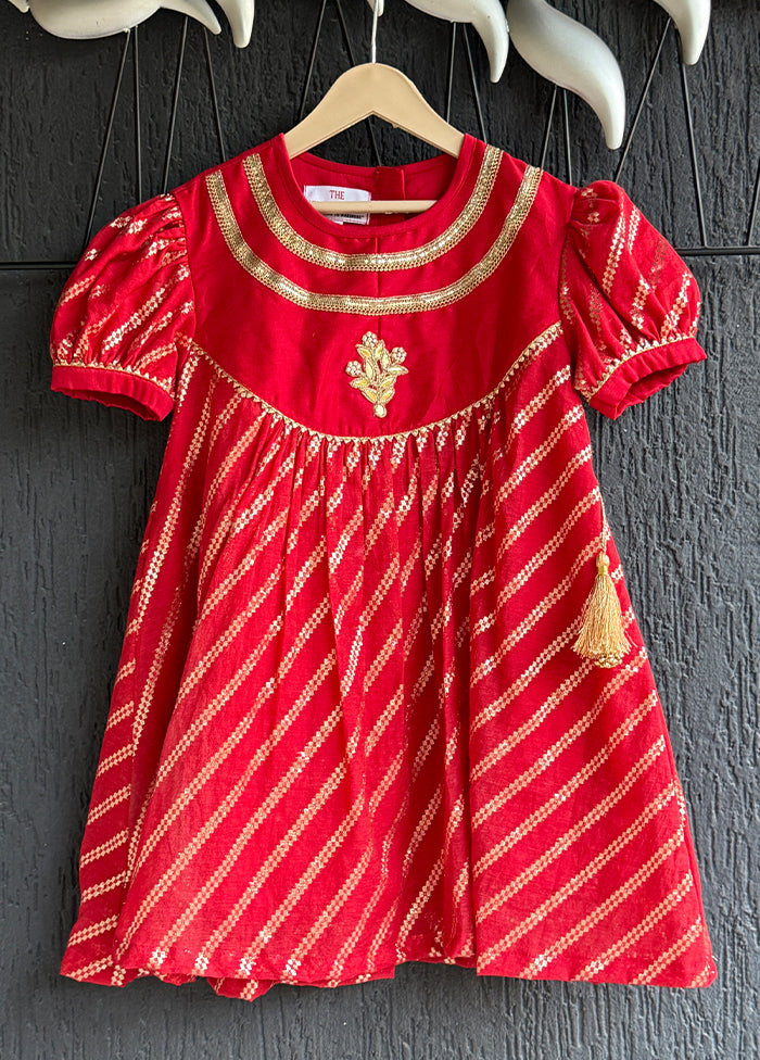 Red Embroidery Work Cotton Dress