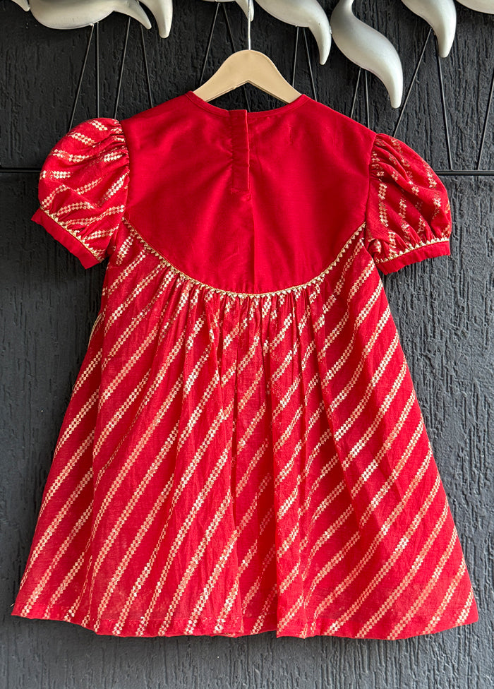 Red Embroidery Work Cotton Dress